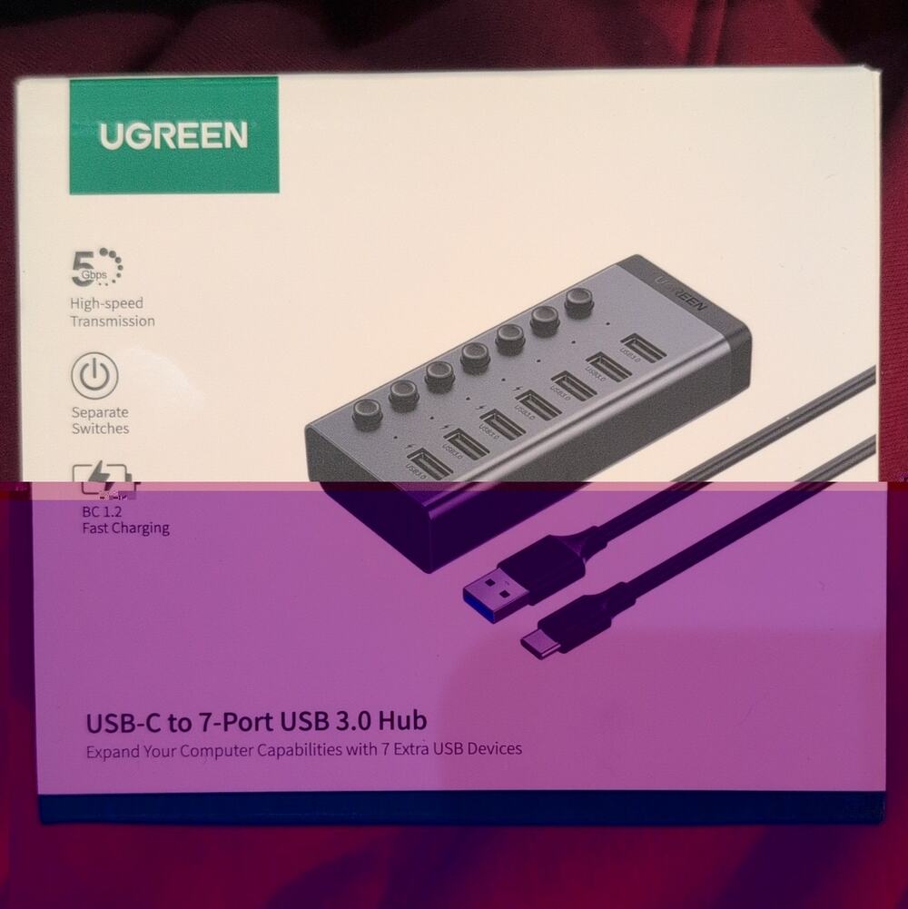 UGREEN CM481 USB-C to 7-Port USB 3.0 Hub w/ Switches, Fast Charge, 50cm